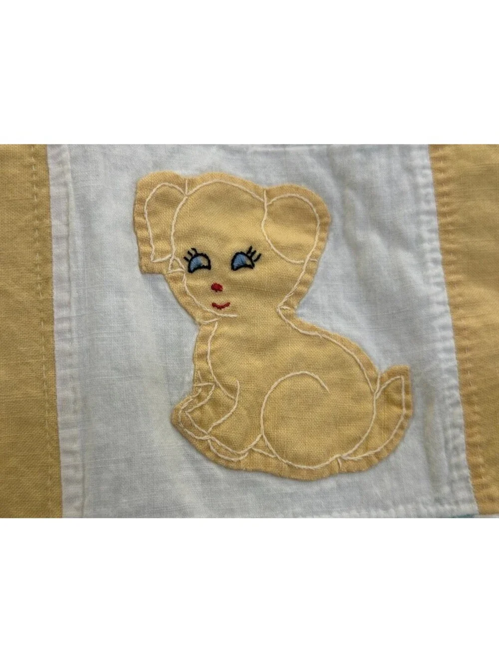 Vintage Nursery Quilt Checkerboard Animal Appliques Pastel Palette Aqua Blue Lar